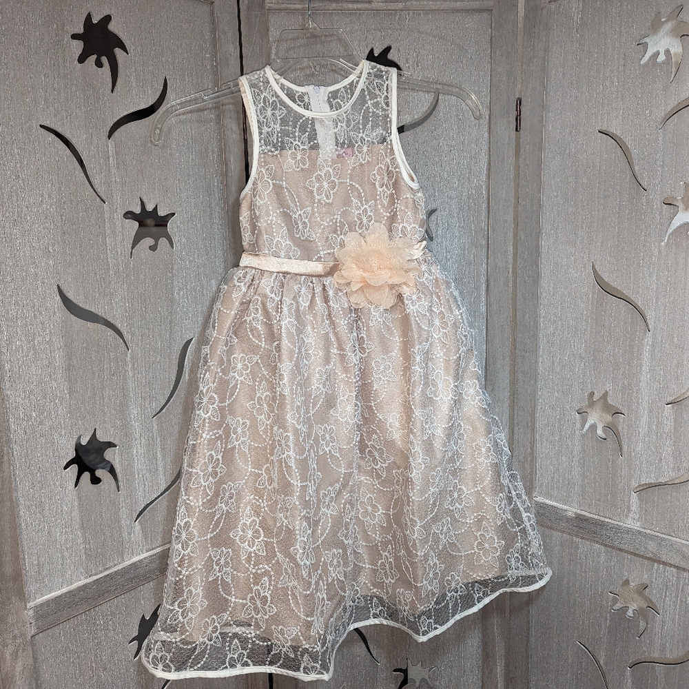 NEW lace country Easter lace elegant flower girl Dress dark tan size 8 and 4